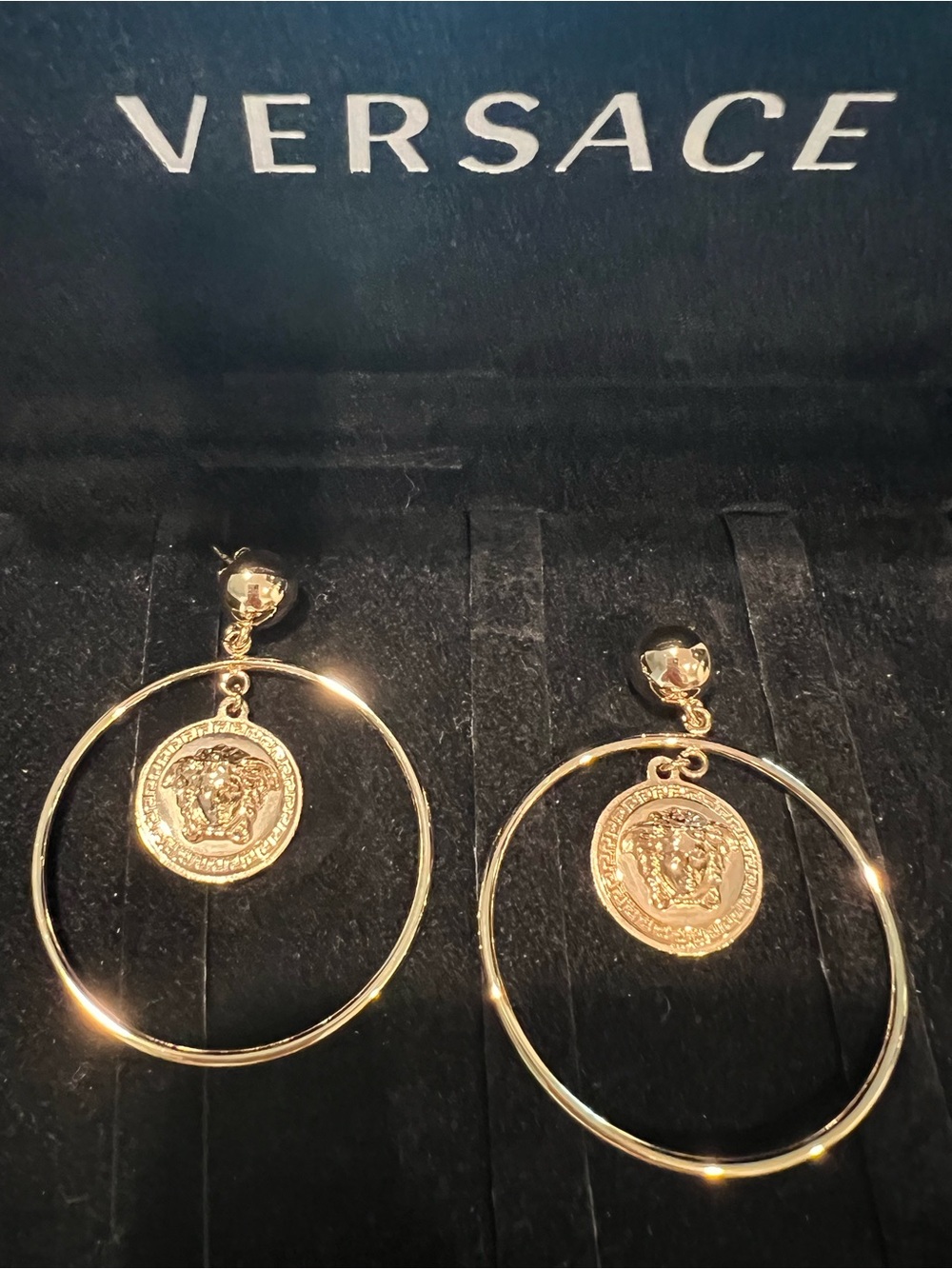 Versace Gold Medusa Coin Hoop Earrings